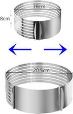 Adjustable cake ring slicer with expandable 16cm to 20cm size
