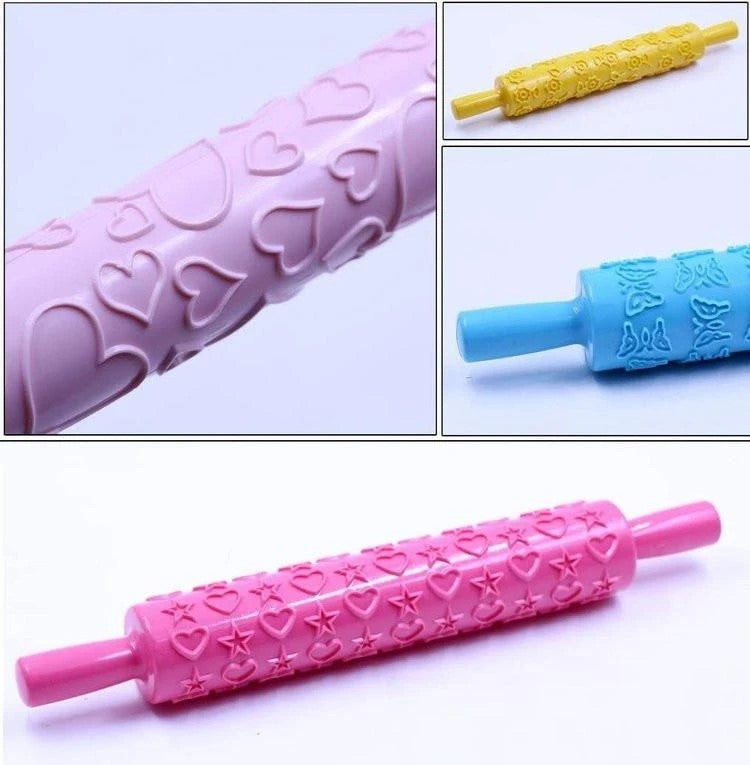 Embossed rolling pin for cake and pastry decoration
