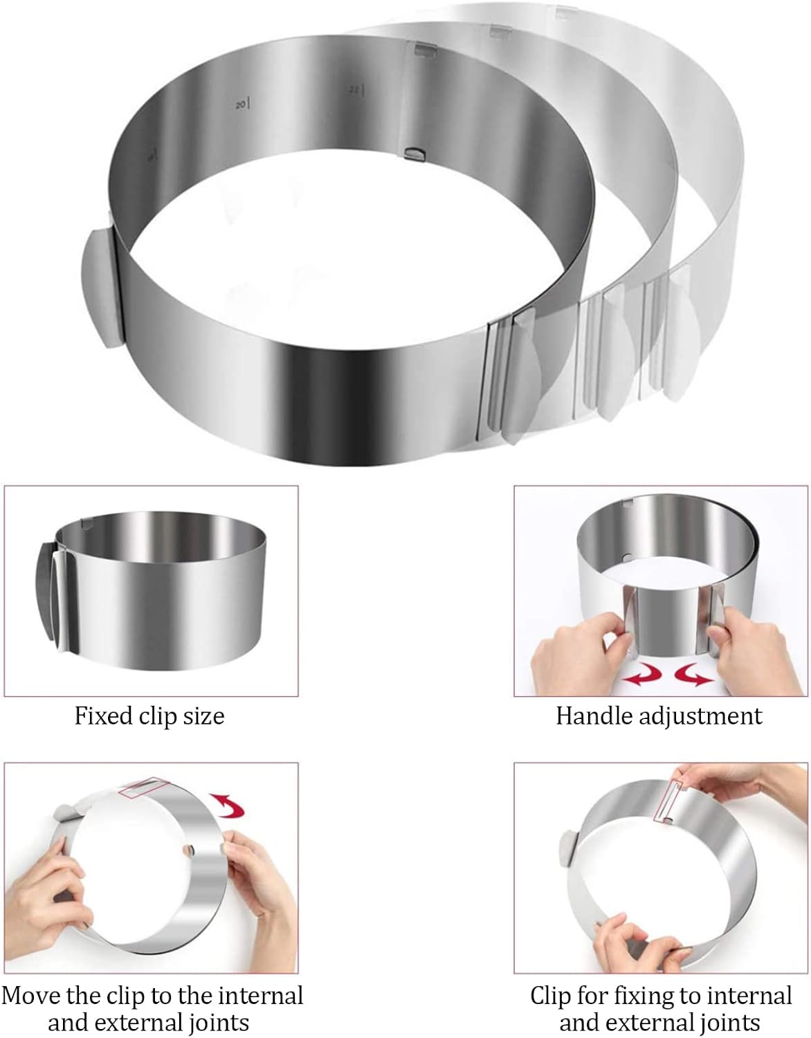 Expandable round cake ring adjustable from 16cm to 30cm