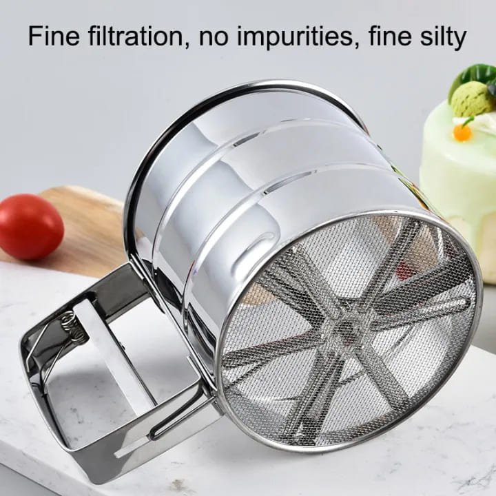 Flour sifter for dusting powdered sugar over cakes
