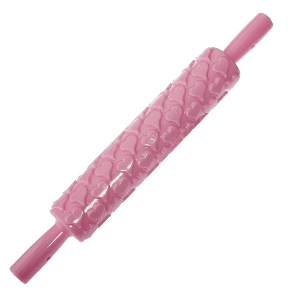 Fondant embosser rolling pin with textured pattern for cake decorating