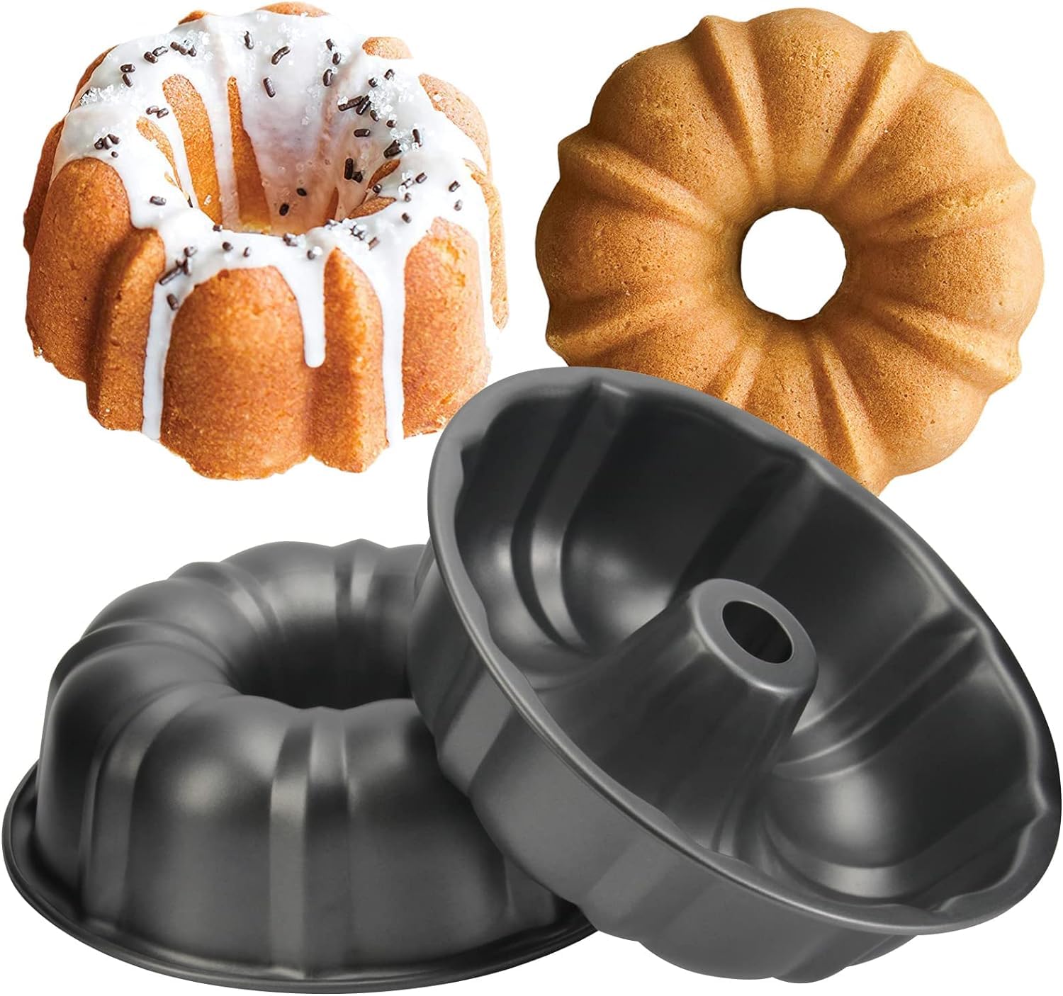 Non-stick Bundt cake pan with fluted tube design