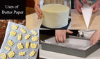 Non-stick butter paper lining a cake baking pan