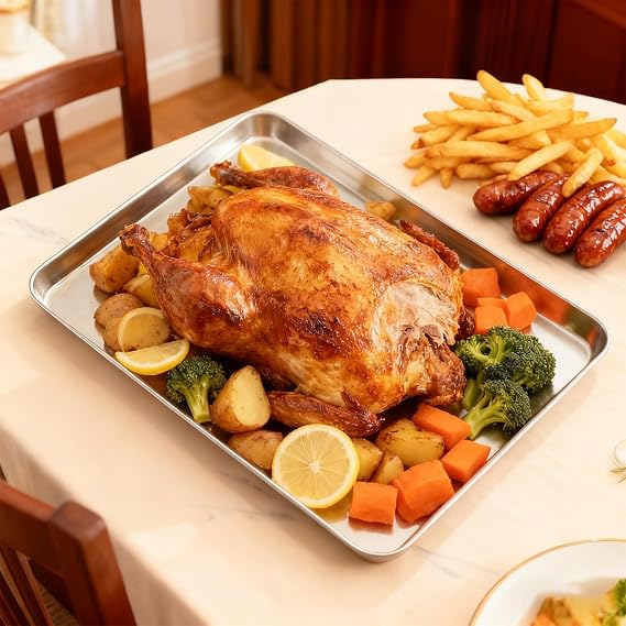 Non-stick roasting tray for chicken, fish and vegetables