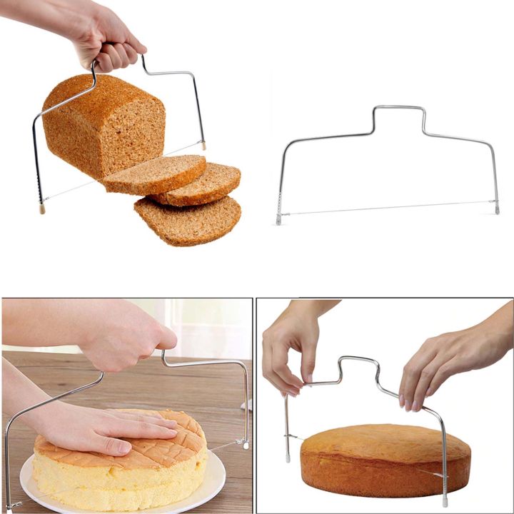 Perfectly leveled cake layers bread slicer using adjustable cake wire cutter