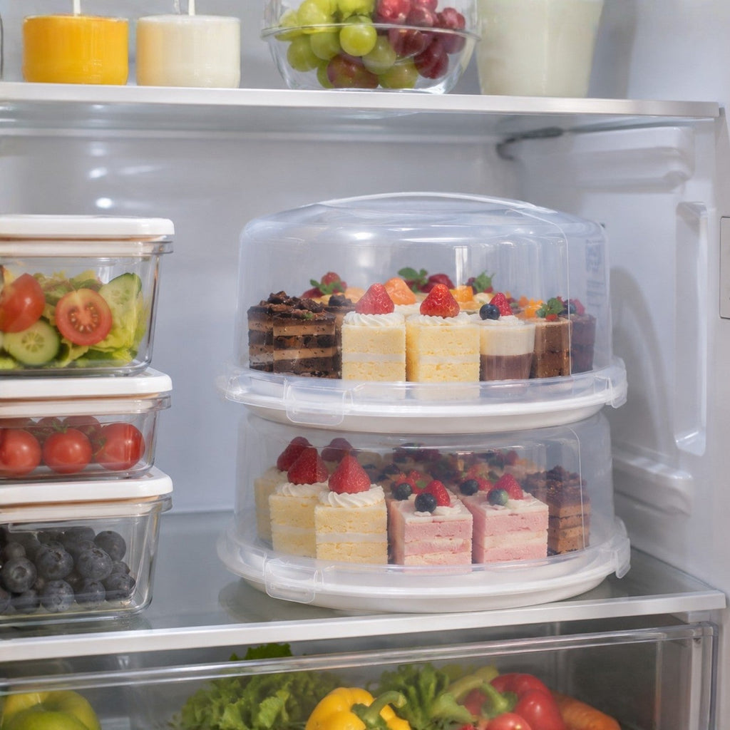 Reusable round cake storage container with secure lid