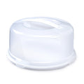Round plastic cake carrier with storage dome and handle