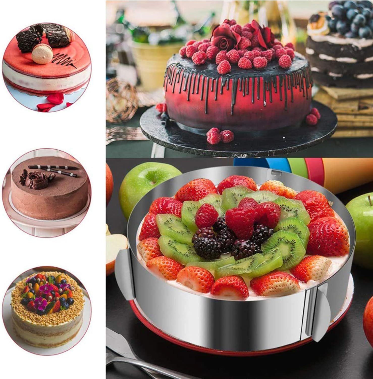 Round stainless steel cake ring for cheesecake preparation