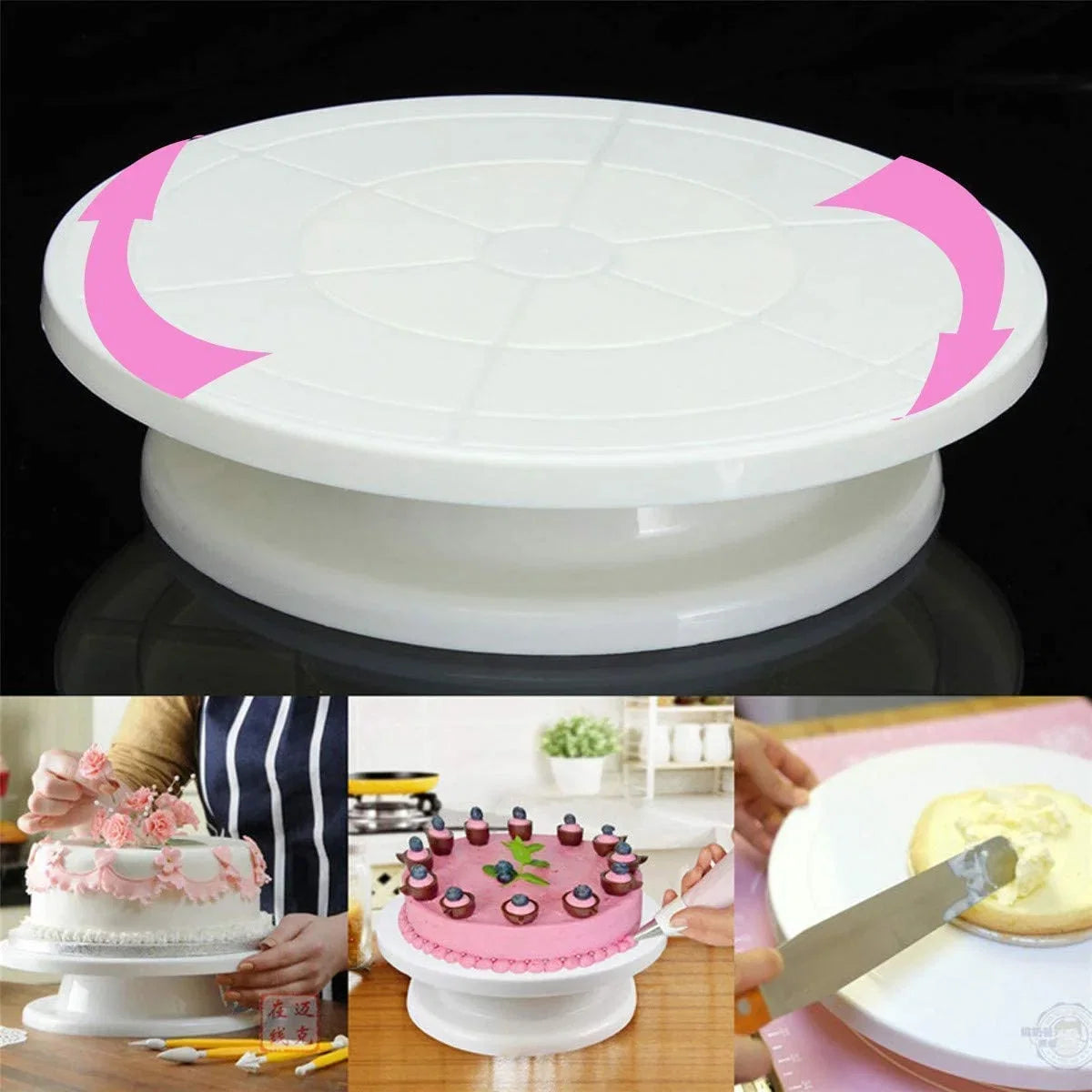 White plastic cake display stand with raised pedestal