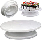 White plastic rotating cake stand for cake decorating